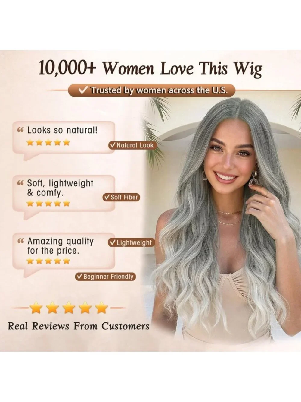 Long Silver Gray Ombre Wavy Wig - 26